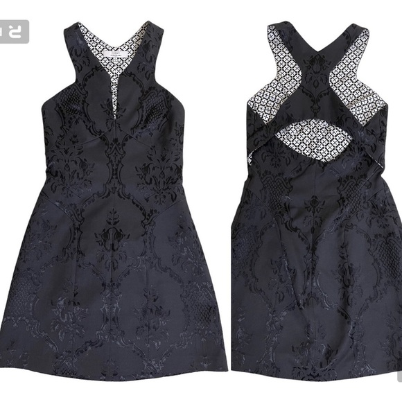 𝅺Robert Rodriguez Sleeveless Open Back Black Jacquard Mini Dress Size 4 - Picture 1 of 6